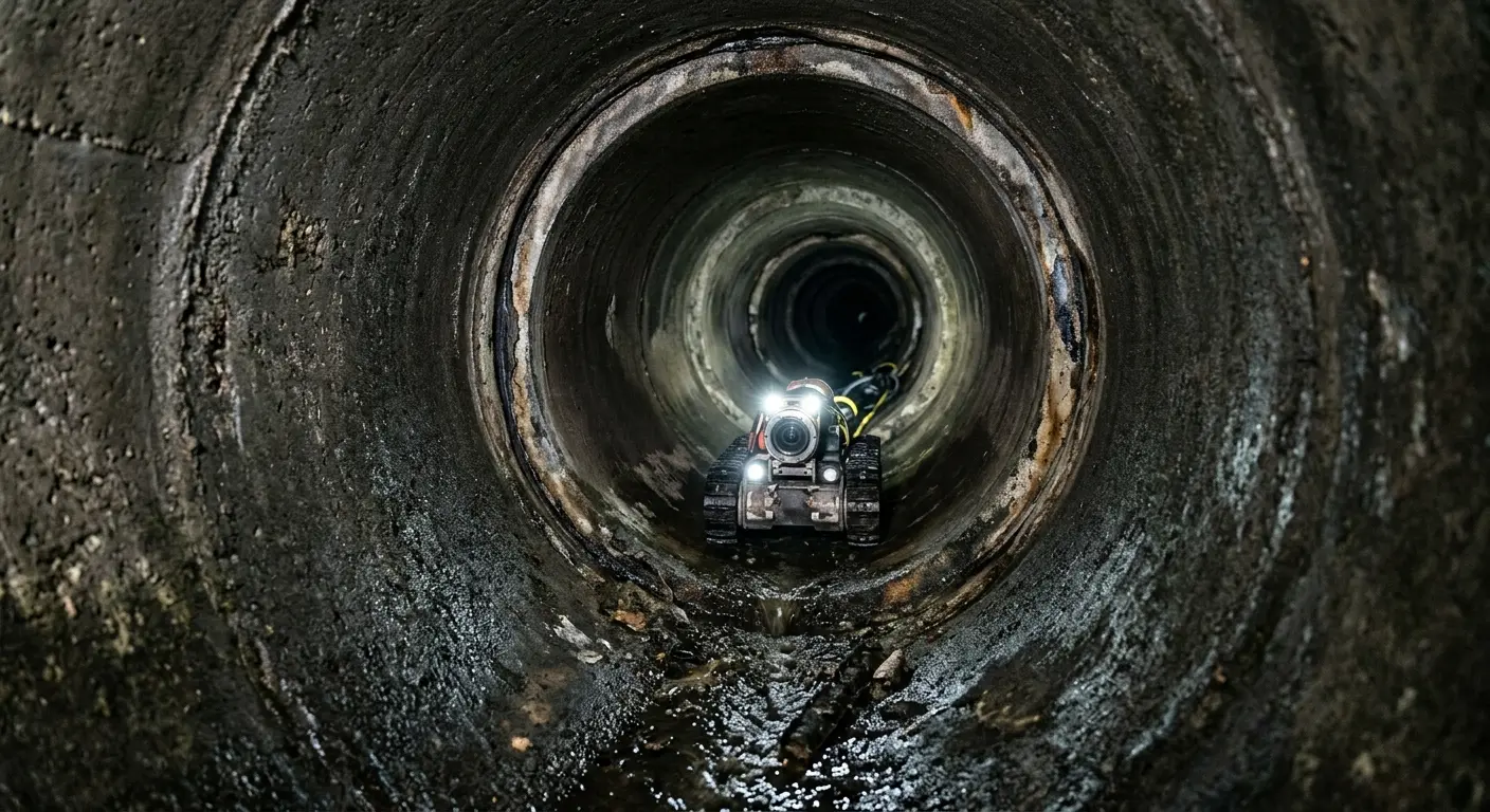Robotic sewer camera inspecting pipe interior for Sewer Line Cleaning in Lynn Haven